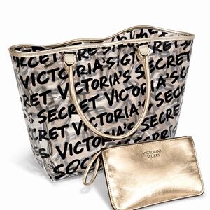 💎 RARE Victoria’s Secret Graffiti Clear Tote + Rose Gold Wristlet Set | Chic St